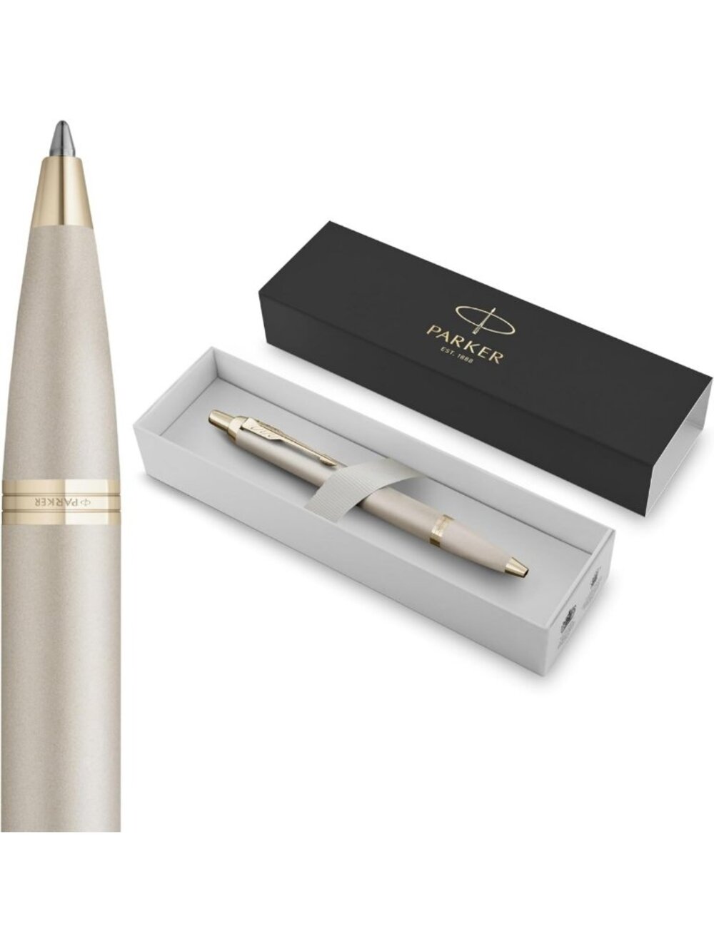 Elegant Monochrome Ballpoint Pen in Champagne Finish | Medium Point Blue Ink
